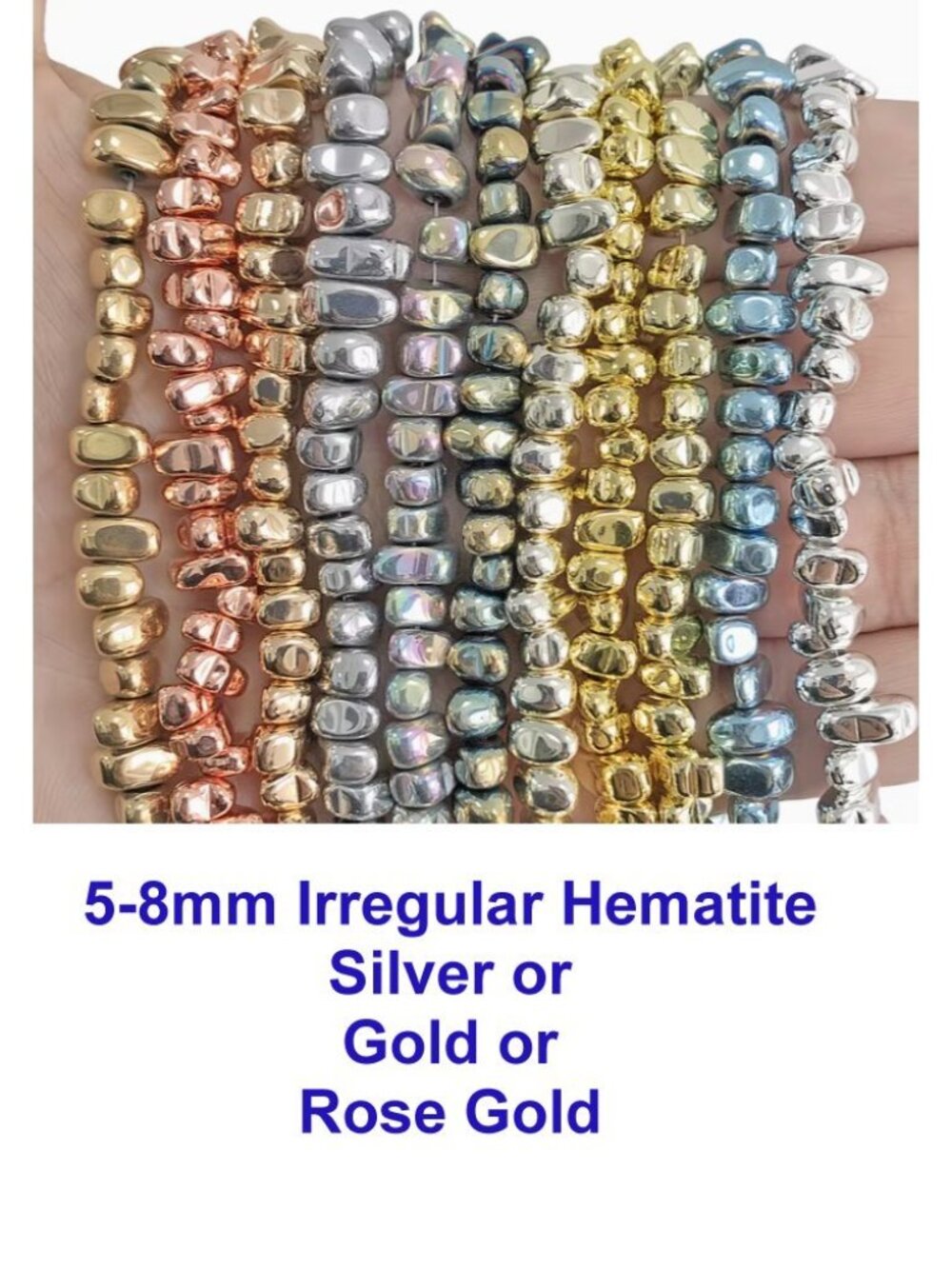 Silver OR Gold Or Rose Gold Irregular Hematite Nugget Style Beads 15" Strand